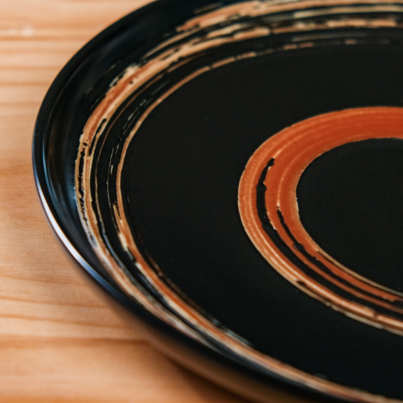 Brushstroke Round Exotic Dinner Plate Set Of 4 10 Inch - Ceramic dinner plates, dinner plates set of 4, ceramic plates, black dinner plates