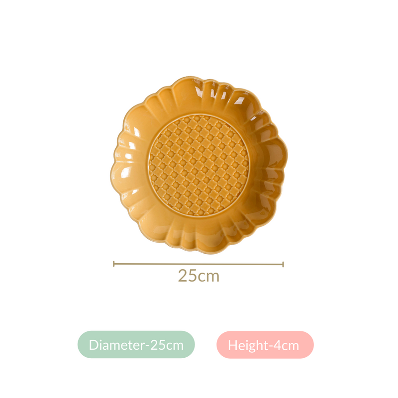 Scalloped Moroccan Dinner Plate Set Of 4 Yellow Ochre 10 Inch - Dinner plates, ceramic plates, ceramic dinner plates, dinner plate set, yellow plates