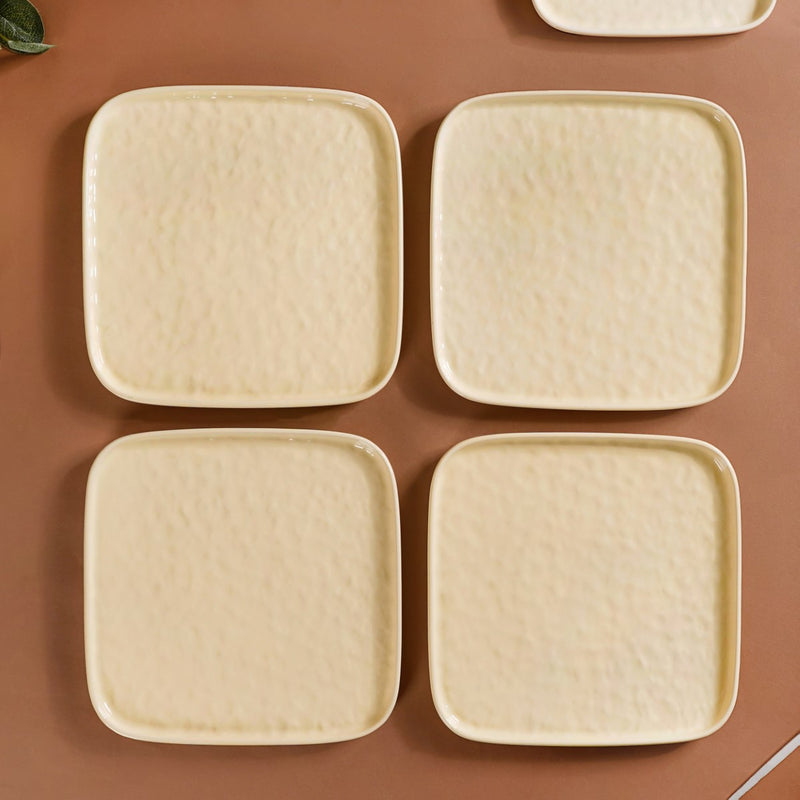 Textured Ceramic Square Dinner Plate Vanilla White Set Of 4 10 Inch - Dinner plates, ceramic plates, ceramic dinner plates, square plates