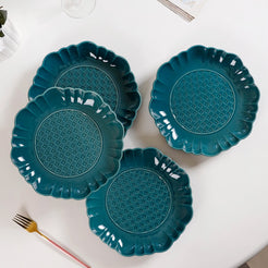 Luxe Moroccan Round Dinner Plate Dark Green Set Of 4 10 Inch - Dinner plates, ceramic dinner plates, floral dinner plates, blue plates, round plates