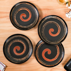 Brushstroke Round Exotic Dinner Plate Set Of 4 10 Inch - Ceramic dinner plates, dinner plates set of 4, ceramic plates, black dinner plates