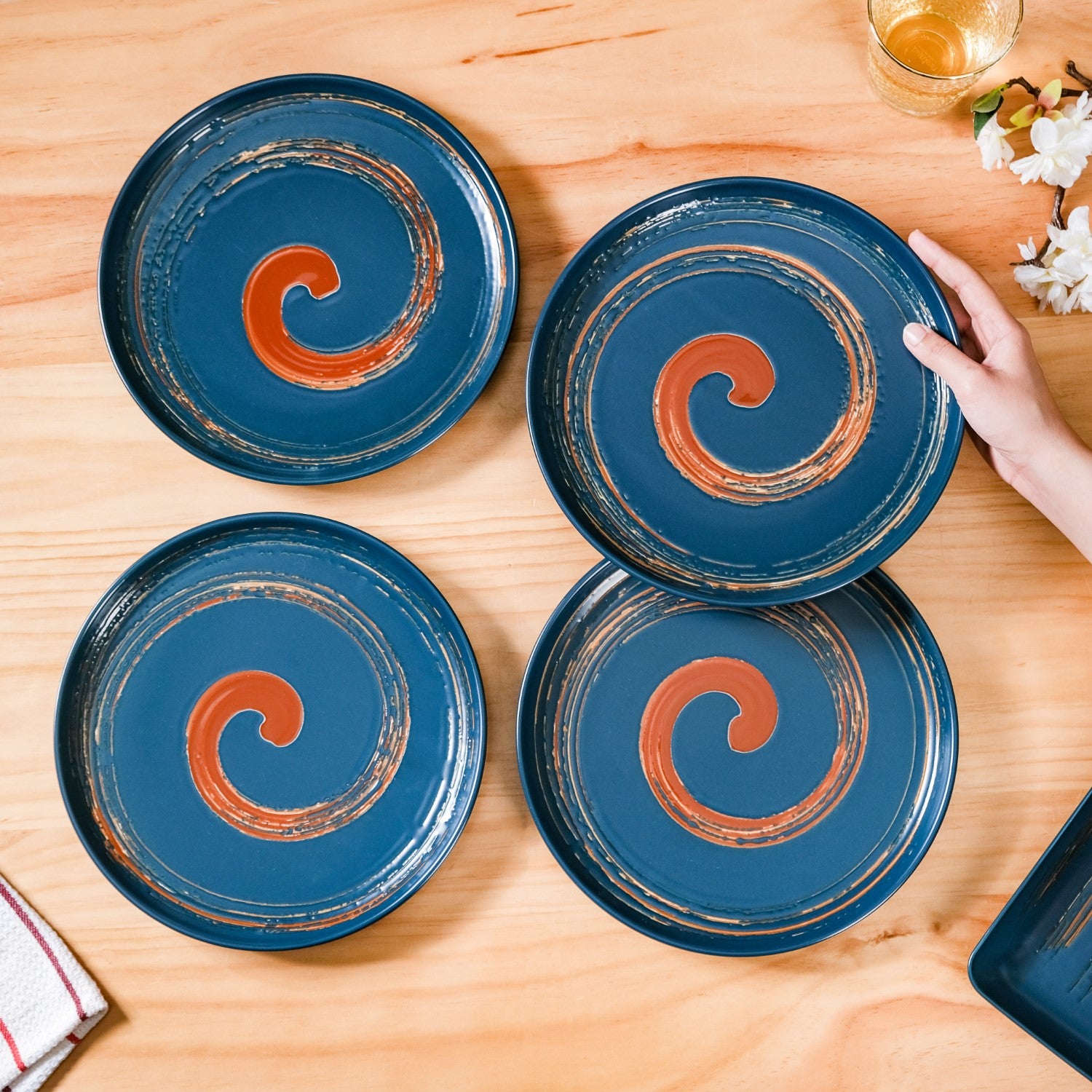 Stoneware Ceramic Dinner Plates Navy Blue Set Of 10 Inch Online