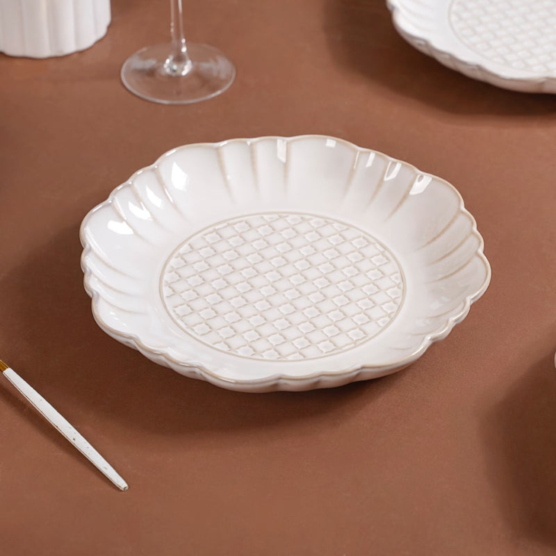 Luxury Ceramic Stoneware Dinner Plate Set Of 4 Ivory 10 Inch - Dinner plates, ceramic dinner plates, white ceramic plates, white plates, round plates