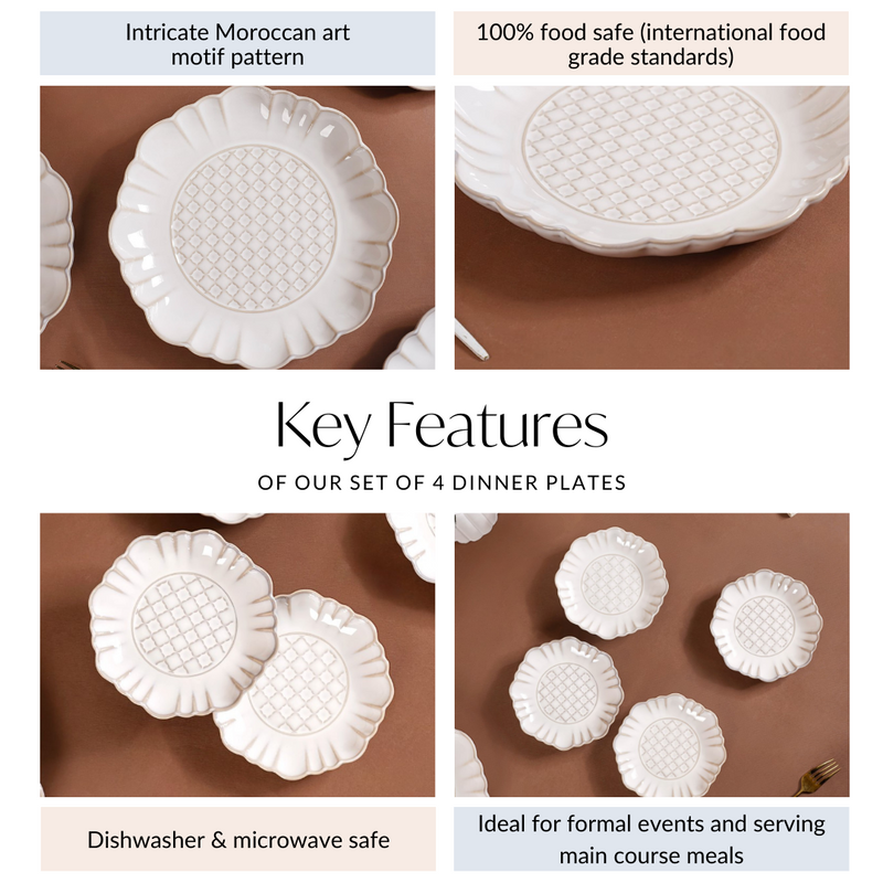 Luxury Ceramic Stoneware Dinner Plate Set Of 4 Ivory 10 Inch - Dinner plates, ceramic dinner plates, white ceramic plates, white plates, round plates