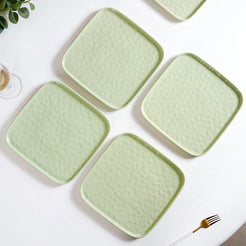 Textured Square Dinner Plate Sage Green Set Of 4 10 Inch - Dinner plates, ceramic plates, ceramic dinner plates, dinner plate set, square plates