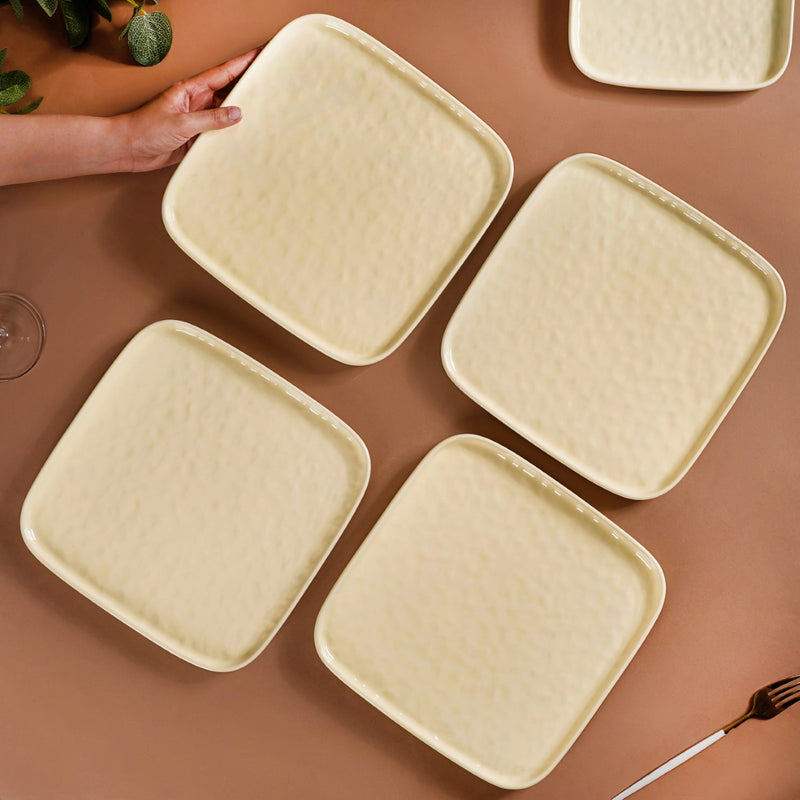 Textured Ceramic Square Dinner Plate Vanilla White Set Of 4 10 Inch - Dinner plates, ceramic plates, ceramic dinner plates, square plates