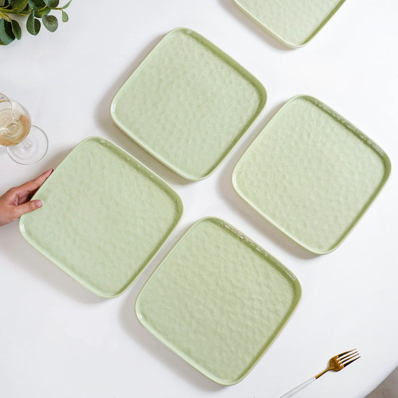 Textured Square Dinner Plate Sage Green Set Of 4 10 Inch - Dinner plates, ceramic plates, ceramic dinner plates, dinner plate set, square plates