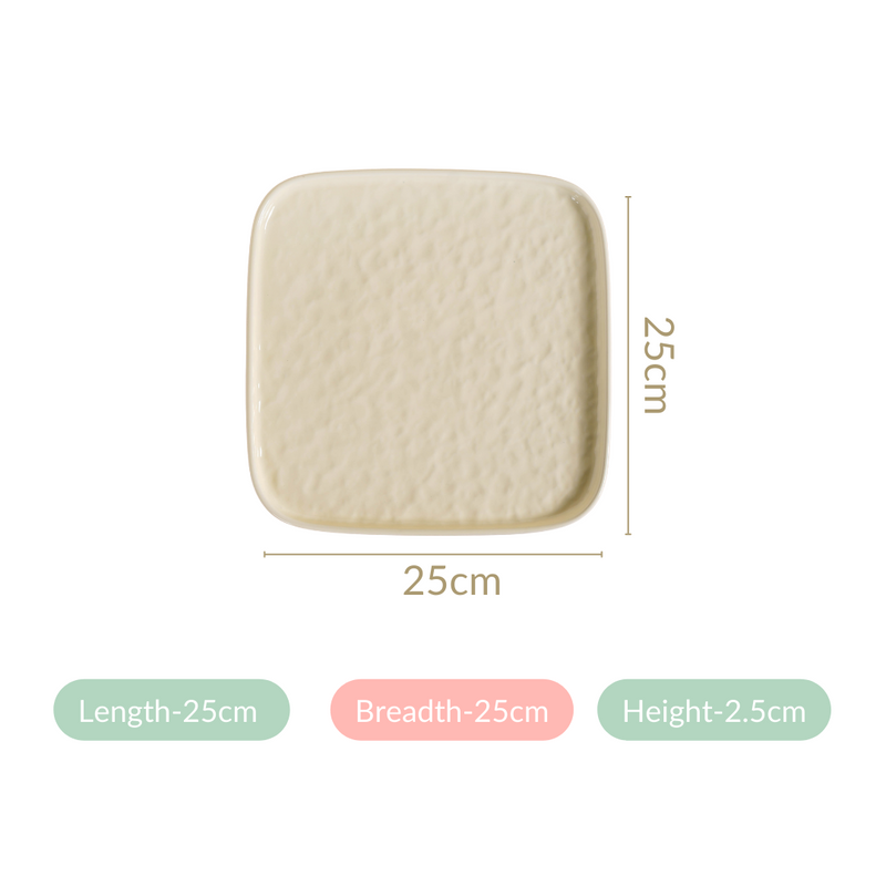 Textured Ceramic Square Dinner Plate Vanilla White Set Of 4 10 Inch - Dinner plates, ceramic plates, ceramic dinner plates, square plates