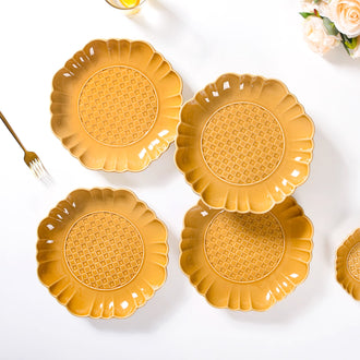 Scalloped Moroccan Dinner Plate Set Of 4 Yellow Ochre 10 Inch - Dinner plates, ceramic plates, ceramic dinner plates, dinner plate set, yellow plates