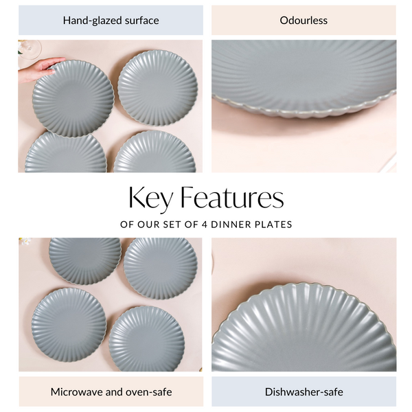 Grey Clam Dinner Plates Set Of 4 10 Inch