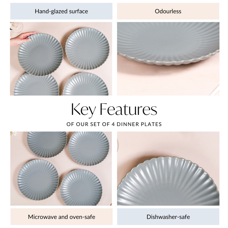 Grey Scallop Dinner Plates Set Of 4 10 Inch - Dinner plates, dinner plate set, ceramic dinner plates, dinner plates set of 4