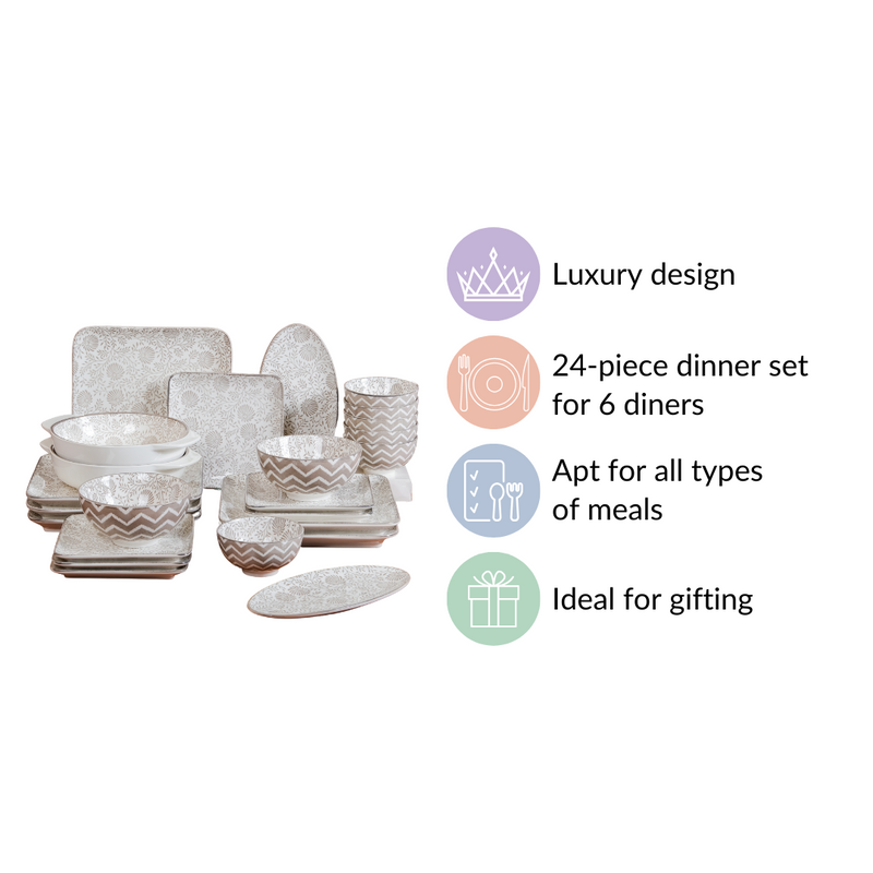 Floral Bloom 24 Piece Luxury Dinnerware For 6