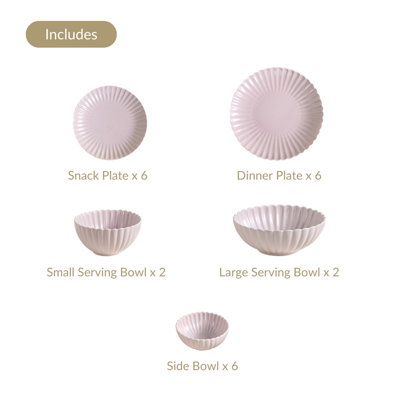 Lilac Scalloped 22 Piece Dinner Set For 6