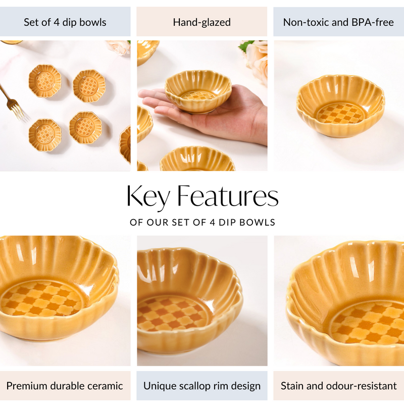 Luxury Ceramic Dip Bowls Set Of 4 Yellow Ochre 50ml - Dip bowls, mini bowls, ceramic dip bowls, dip bowls set