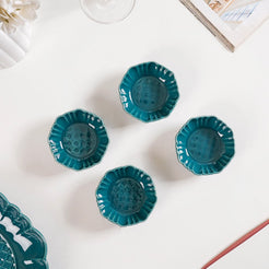 Exquisite Moroccan Scallop Rim Dip Bowls Dark Green Set Of 4 50ml - Dip bowls, ceramic dip bowls, small bowls, dip bowls set