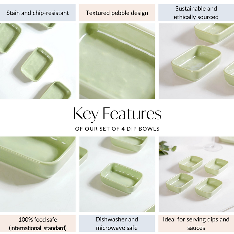 Textured Dip Bowl Sage Green Set Of 4 100ml - Dip bowls, mini bowls, ceramic dip bowls, dip bowls set
