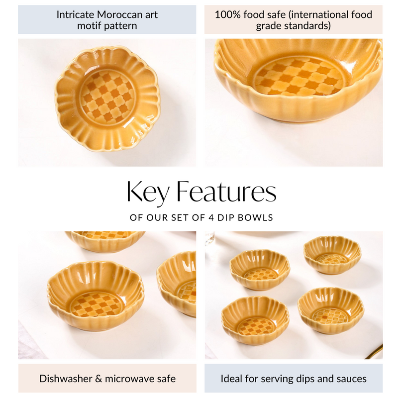 Luxury Ceramic Dip Bowls Set Of 4 Yellow Ochre 50ml - Dip bowls, mini bowls, ceramic dip bowls, dip bowls set