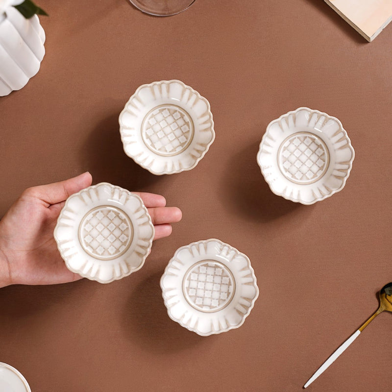 Stoneware Ivory Ceramic Dip Bowl Set Of 4 50ml - Dip bowls, mini bowls, ceramic dip bowls, dip bowls set