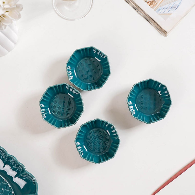 Exquisite Moroccan Scallop Rim Dip Bowls Dark Green Set Of 4 50ml - Dip bowls, ceramic dip bowls, small bowls, dip bowls set