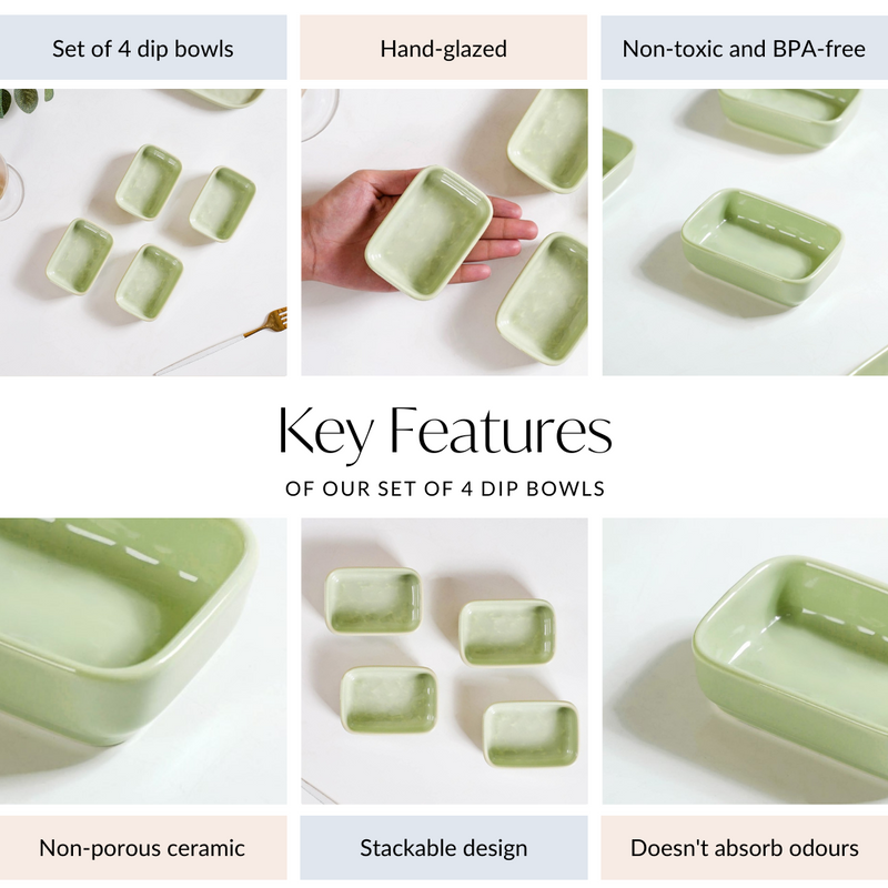 Textured Dip Bowl Sage Green Set Of 4 100ml - Dip bowls, mini bowls, ceramic dip bowls, dip bowls set