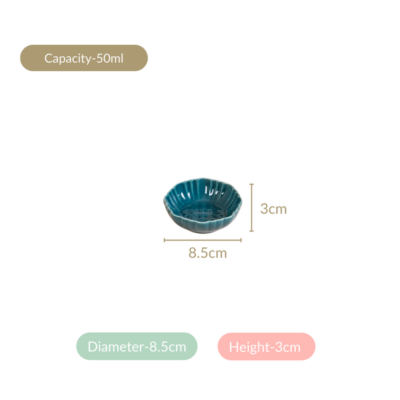 Exquisite Moroccan Scallop Rim Dip Bowls Dark Green Set Of 4 50ml - Dip bowls, ceramic dip bowls, small bowls, dip bowls set