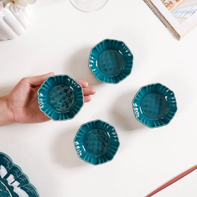 Exquisite Moroccan Scallop Rim Dip Bowls Dark Green Set Of 4 50ml - Dip bowls, ceramic dip bowls, small bowls, dip bowls set