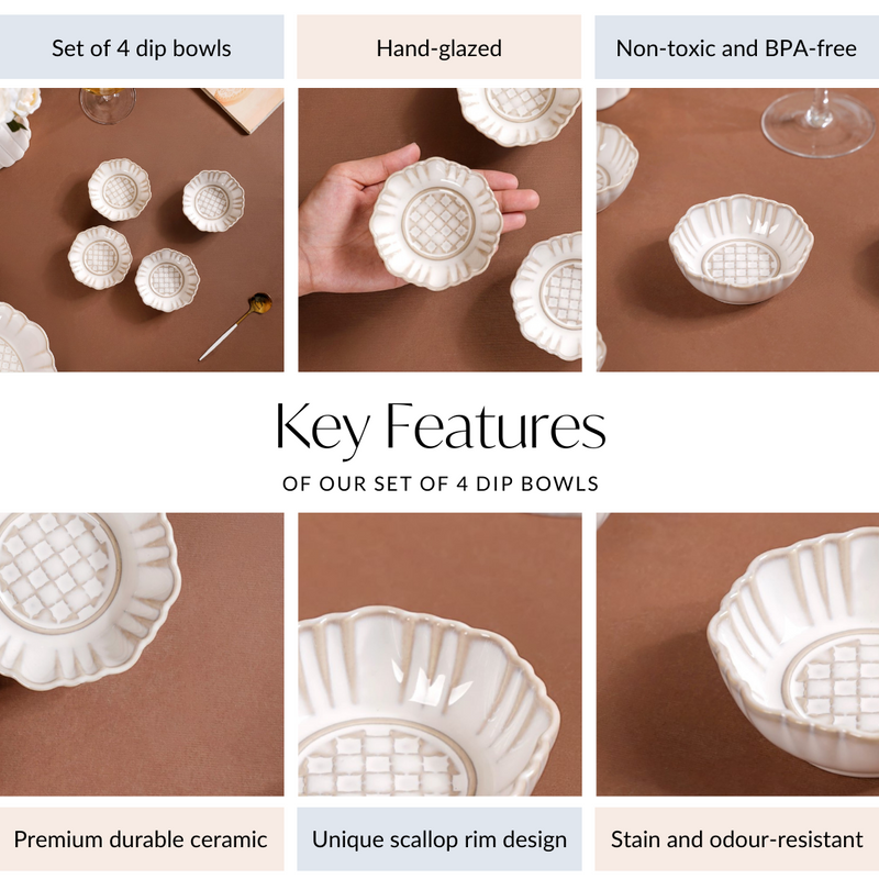 Stoneware Ivory Ceramic Dip Bowl Set Of 4 50ml - Dip bowls, mini bowls, ceramic dip bowls, dip bowls set