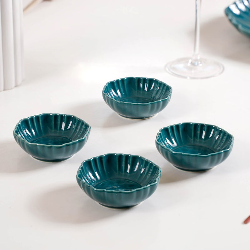 Exquisite Moroccan Scallop Rim Dip Bowls Dark Green Set Of 4 50ml - Dip bowls, ceramic dip bowls, small bowls, dip bowls set
