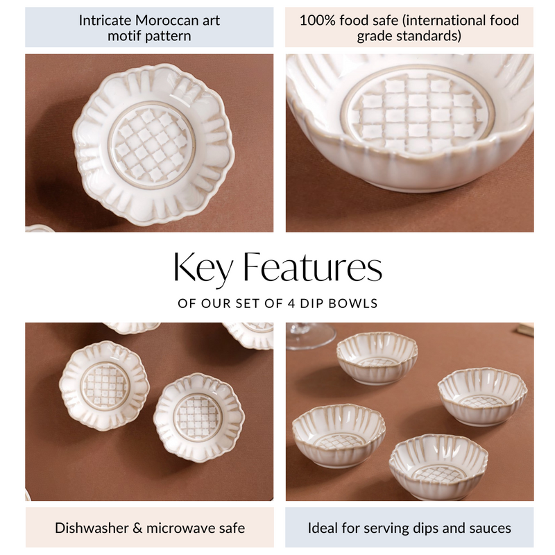 Stoneware Ivory Ceramic Dip Bowl Set Of 4 50ml - Dip bowls, mini bowls, ceramic dip bowls, dip bowls set