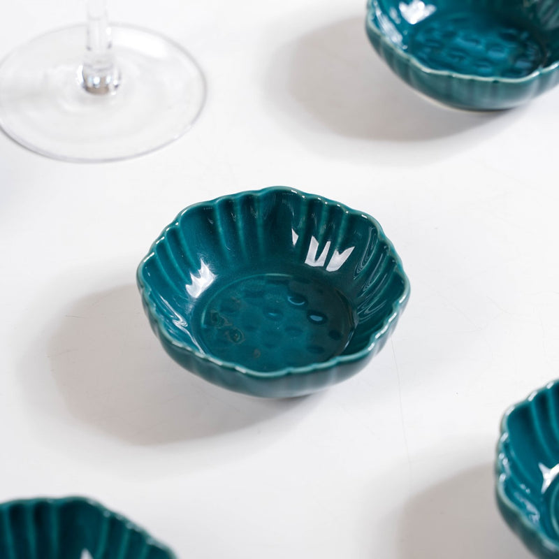 Exquisite Moroccan Scallop Rim Dip Bowls Dark Green Set Of 4 50ml - Dip bowls, ceramic dip bowls, small bowls, dip bowls set