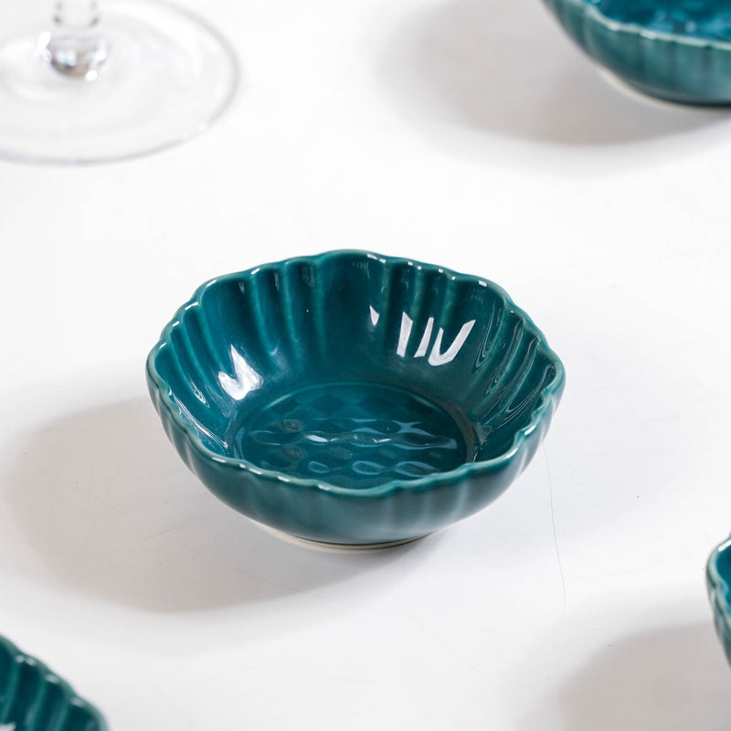 Exquisite Moroccan Scallop Rim Dip Bowls Dark Green Set Of 4 50ml - Dip bowls, ceramic dip bowls, small bowls, dip bowls set