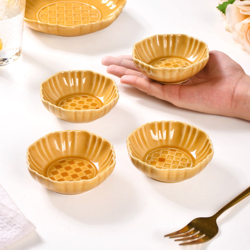 Luxury Ceramic Dip Bowls Set Of 4 Yellow Ochre 50ml - Dip bowls, mini bowls, ceramic dip bowls, dip bowls set