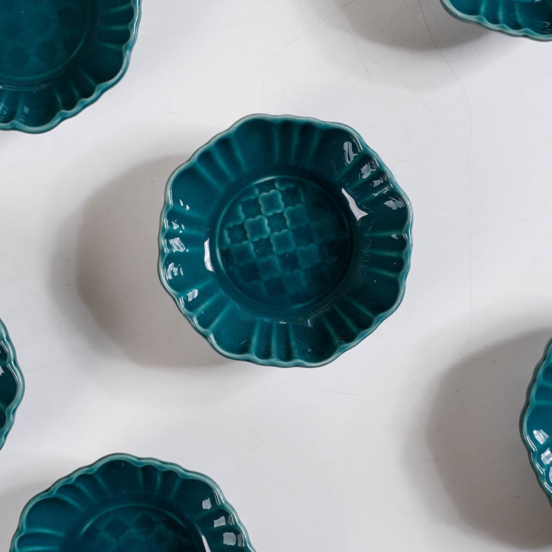 Exquisite Moroccan Scallop Rim Dip Bowls Dark Green Set Of 4 50ml - Dip bowls, ceramic dip bowls, small bowls, dip bowls set