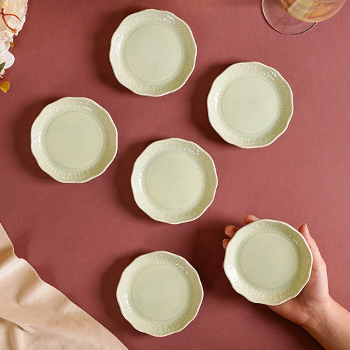 Era Embossed Small Dessert Plate Set Of 6 Light Green 4.5