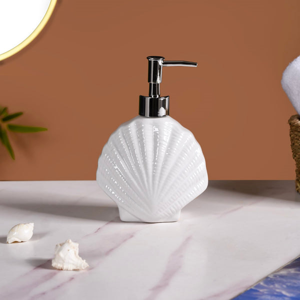 White Ceramic Seashell Soap Dispenser Online - Premium Dispenser | Nestasia