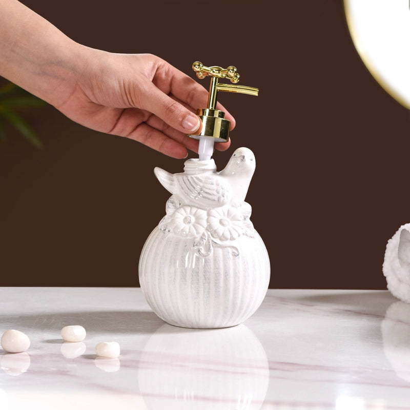 Ceramic Birdy Liquid Dispenser White