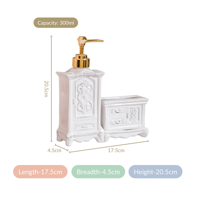 Vintage Cabinet Shaped Ceramic Soap Dispenser White