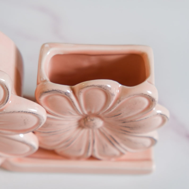 Floral Soap Dispenser With Holder Pink