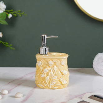 Premium Ceramic Soap Dispenser With Toothbrush Holder Yellow