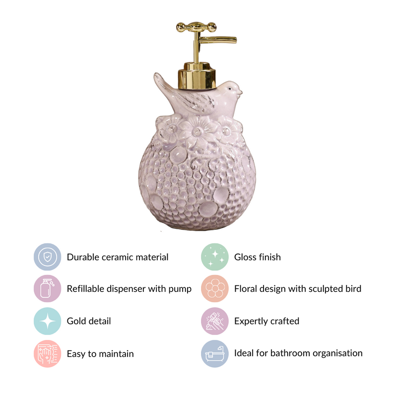 Lavender Bird Embossed Soap Dispenser