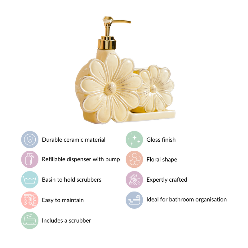Spring Flower Liquid Dispenser With Holder Yellow