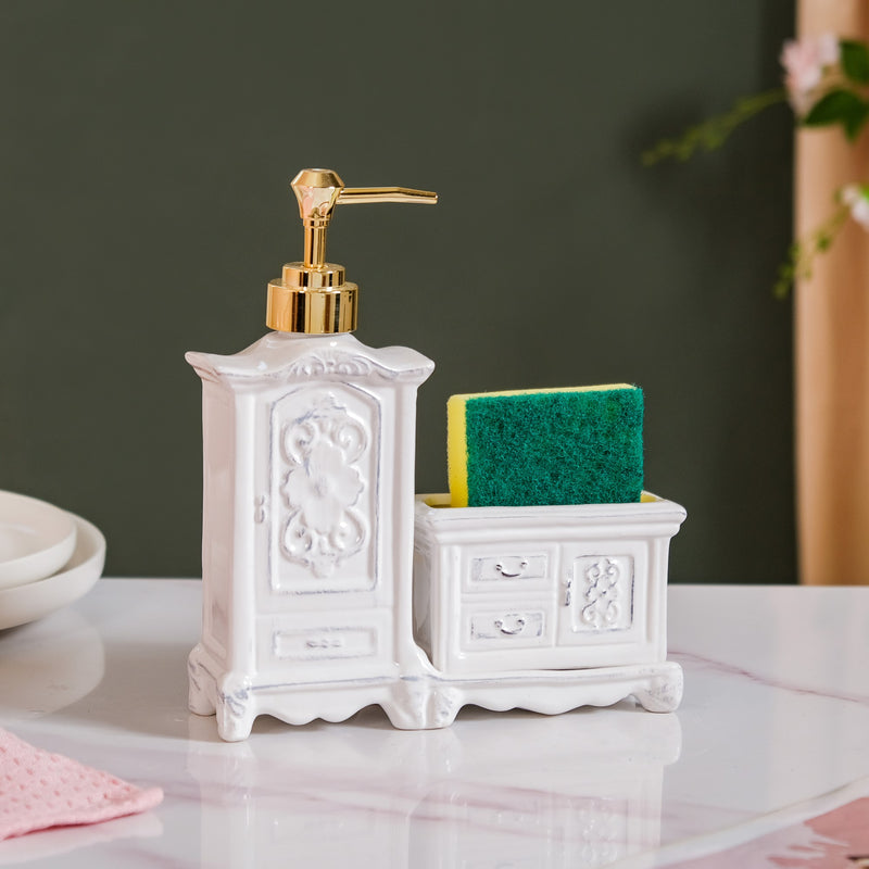 Vintage Cabinet Shaped Ceramic Soap Dispenser White