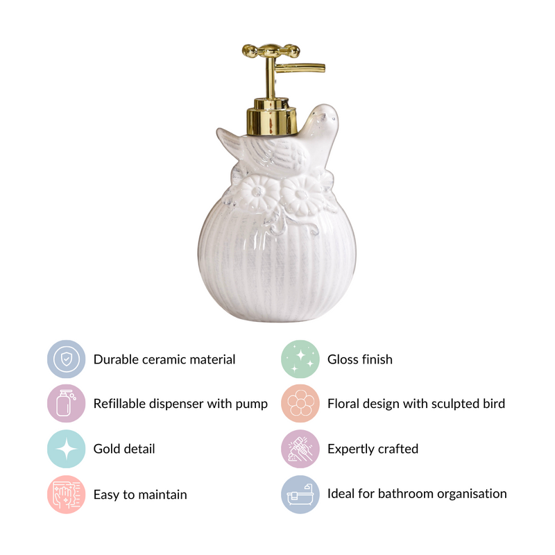Ceramic Birdy Liquid Dispenser White