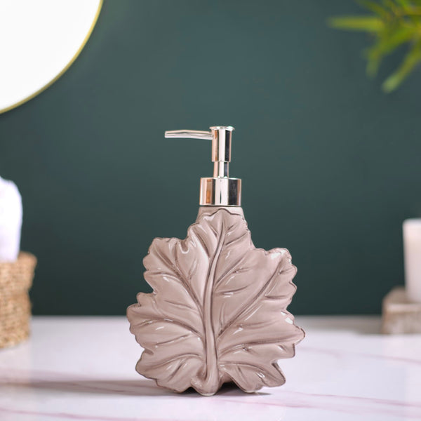 Taupe Leaf Shaped Ceramic Soap Dispenser