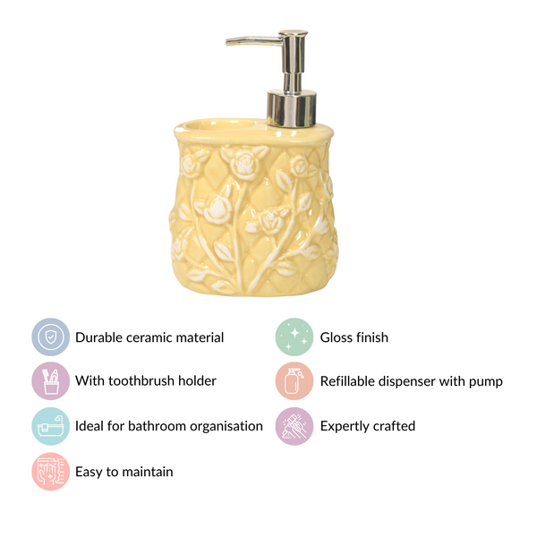 Premium Ceramic Soap Dispenser With Toothbrush Holder Yellow