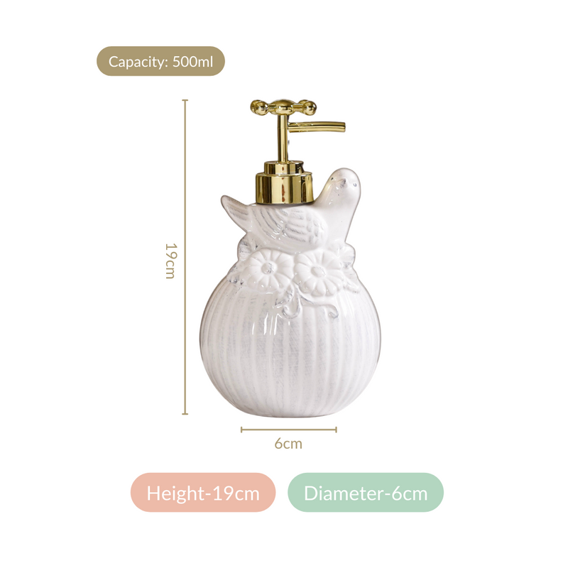 Ceramic Birdy Liquid Dispenser White