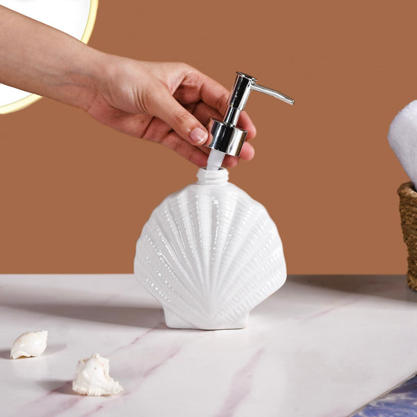 White Ceramic Seashell Soap Dispenser Online - Premium Dispenser | Nestasia