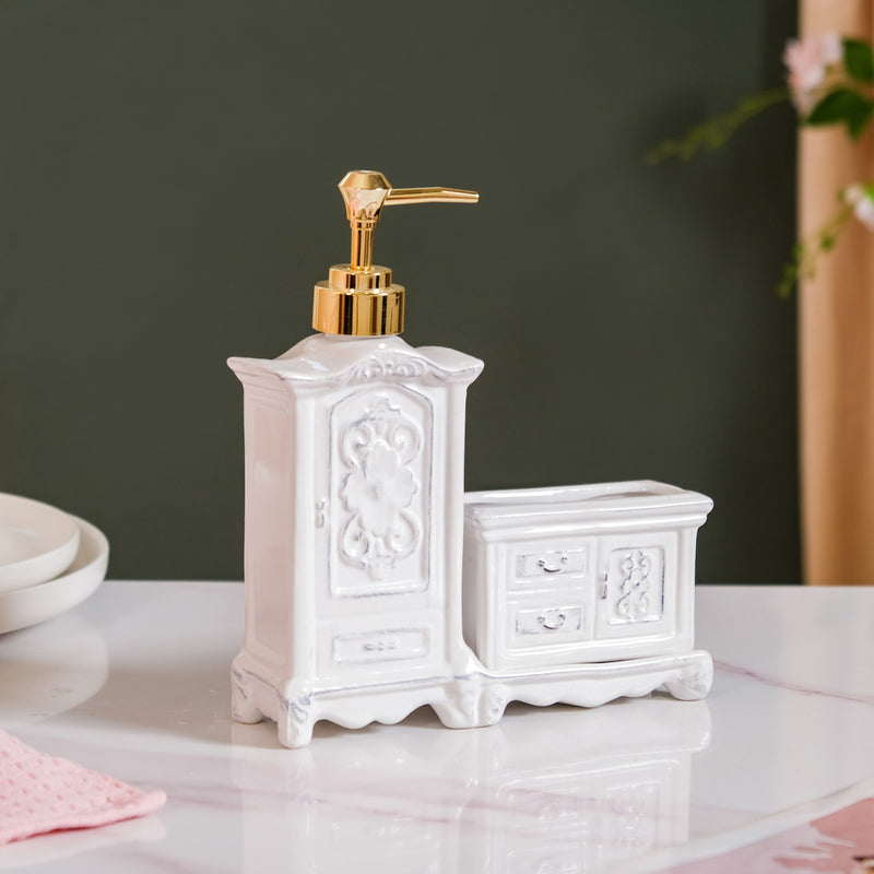 Vintage Cabinet Shaped Ceramic Soap Dispenser White