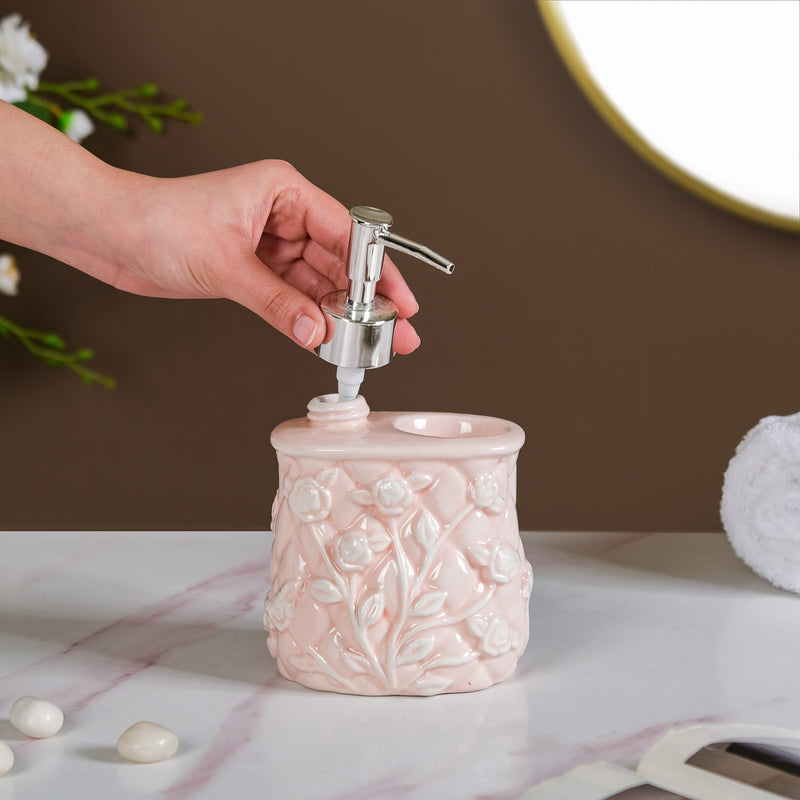 Soft Girl Vintage Floral Ceramic Dispenser With Holder Pink