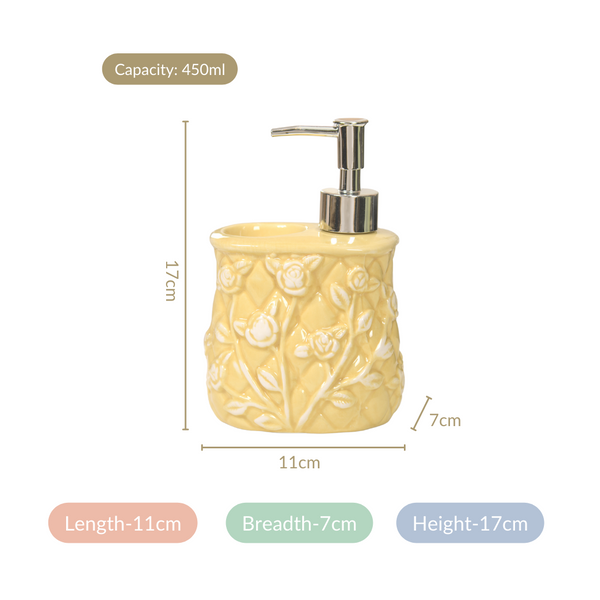 Premium Ceramic Soap Dispenser With Toothbrush Holder Yellow